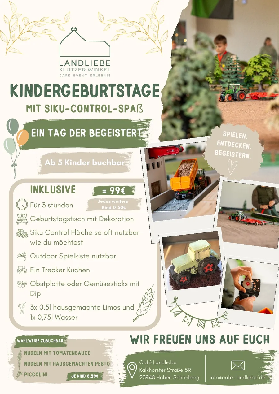 Flyer Kindergeburtstage mit Siku-Control-Spaß im Café Landliebe